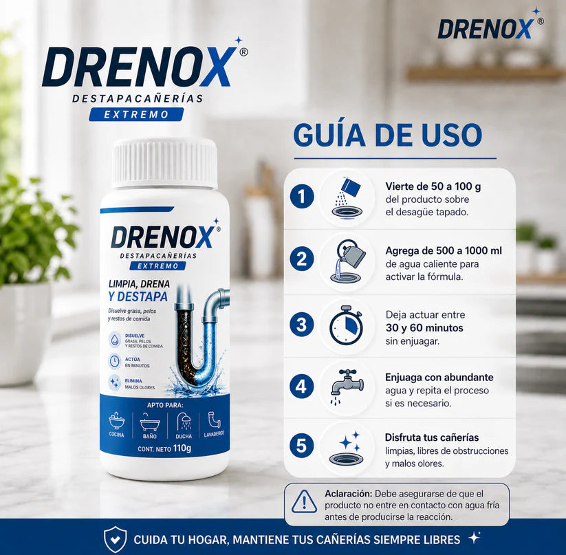 DRENOX™ Limpia y destapa tus cañerías